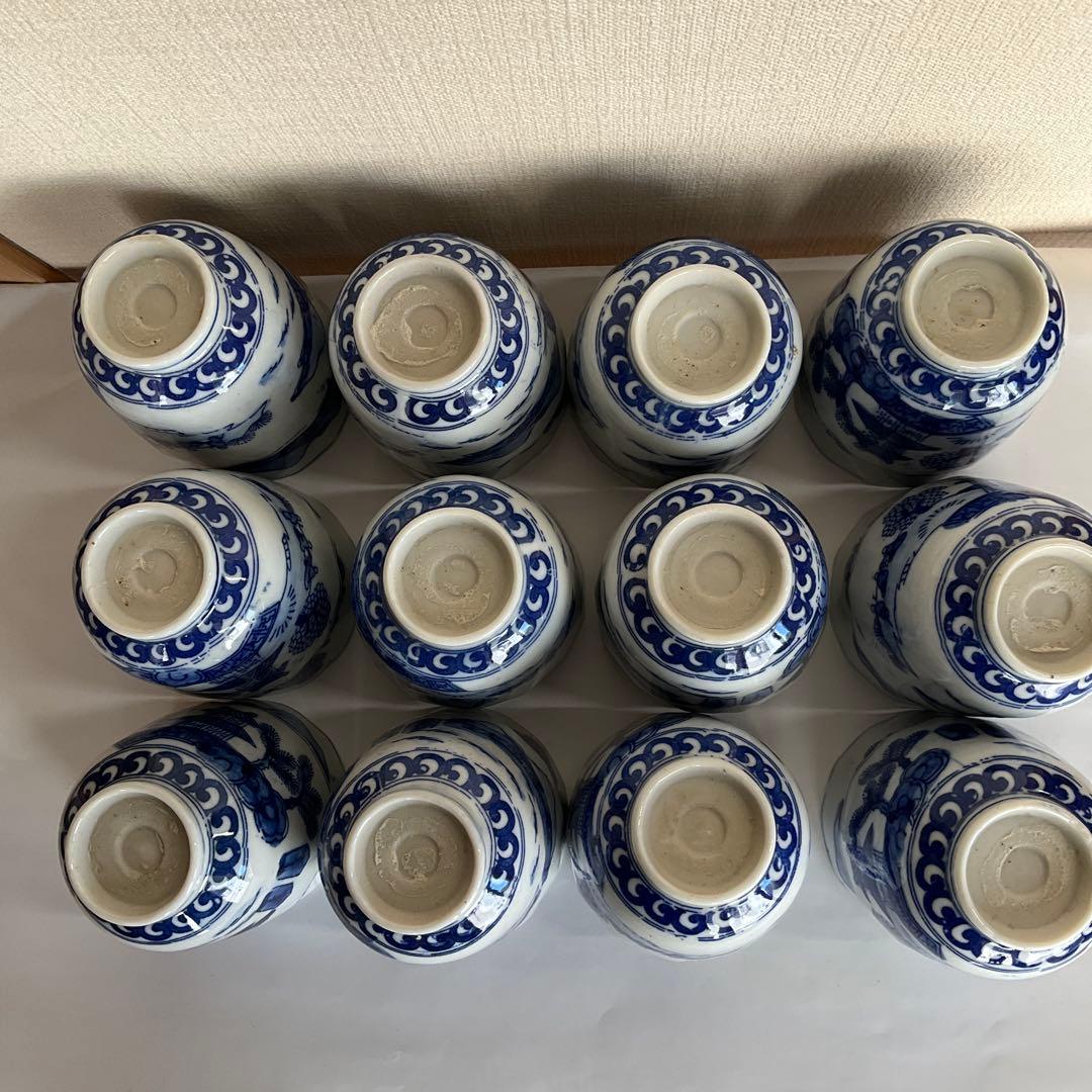 染付楼閣山水唐人文向付(蕎麦猪口)24客組　幕末〜明治時代頃