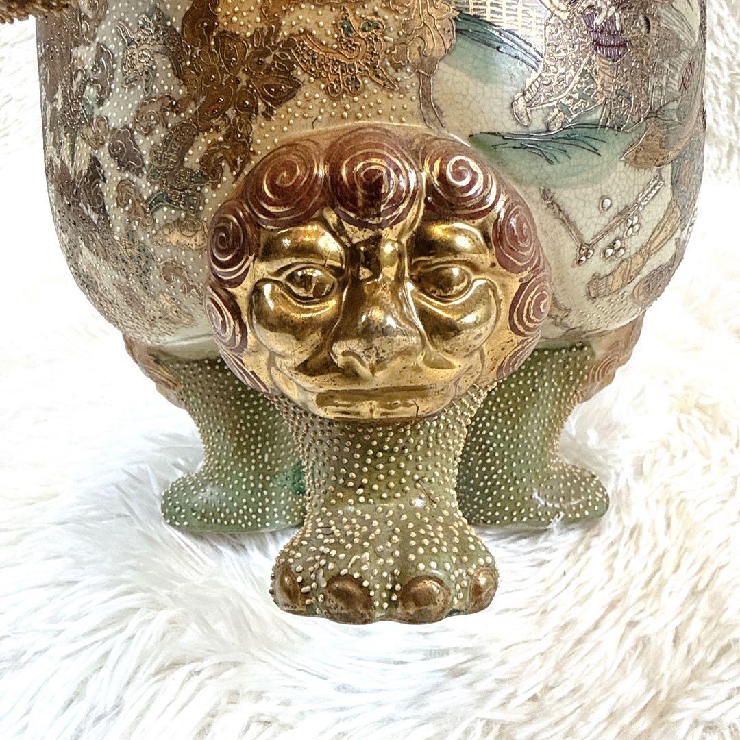 薩摩焼　絢爛豪華　金彩手　　唐獅子足　古薩摩　大香炉　高さ39cm