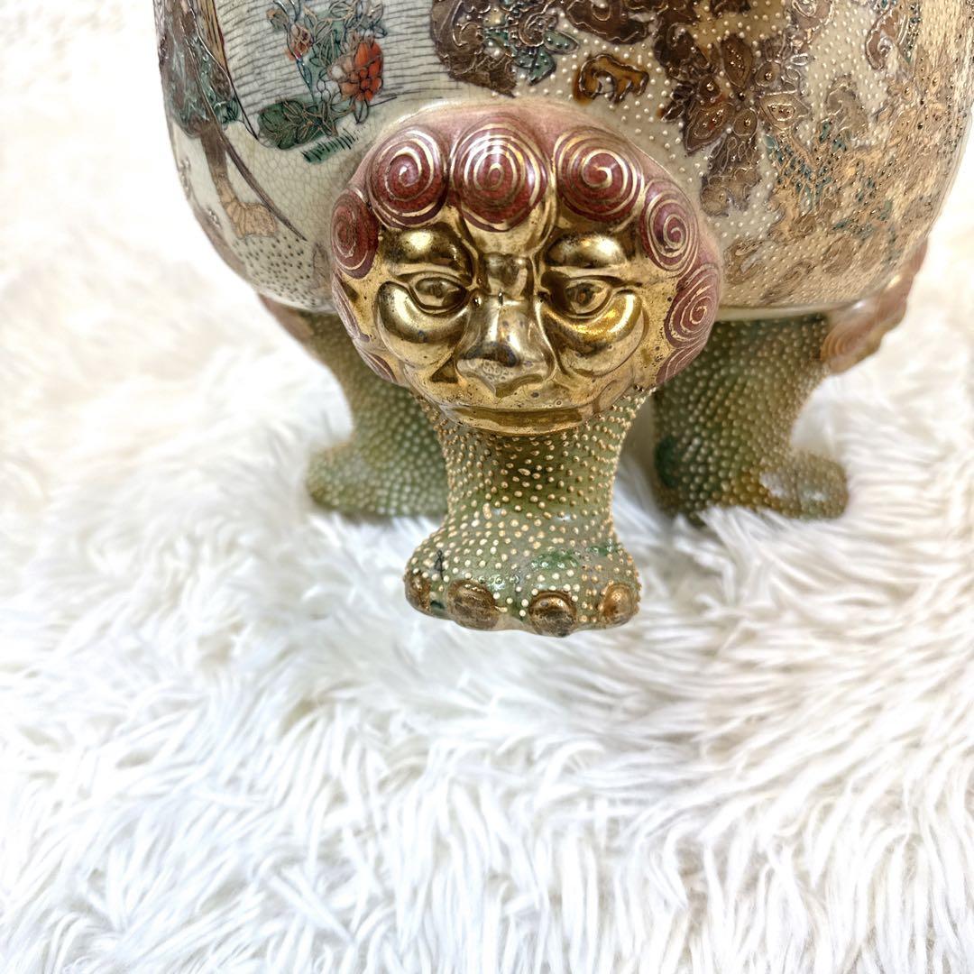 薩摩焼　絢爛豪華　金彩手　　唐獅子足　古薩摩　大香炉　高さ39cm