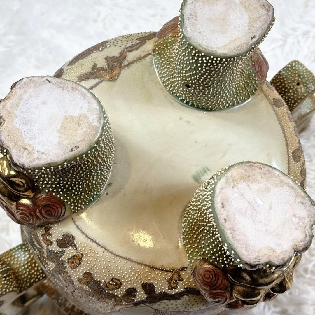 薩摩焼　絢爛豪華　金彩手　　唐獅子足　古薩摩　大香炉　高さ39cm