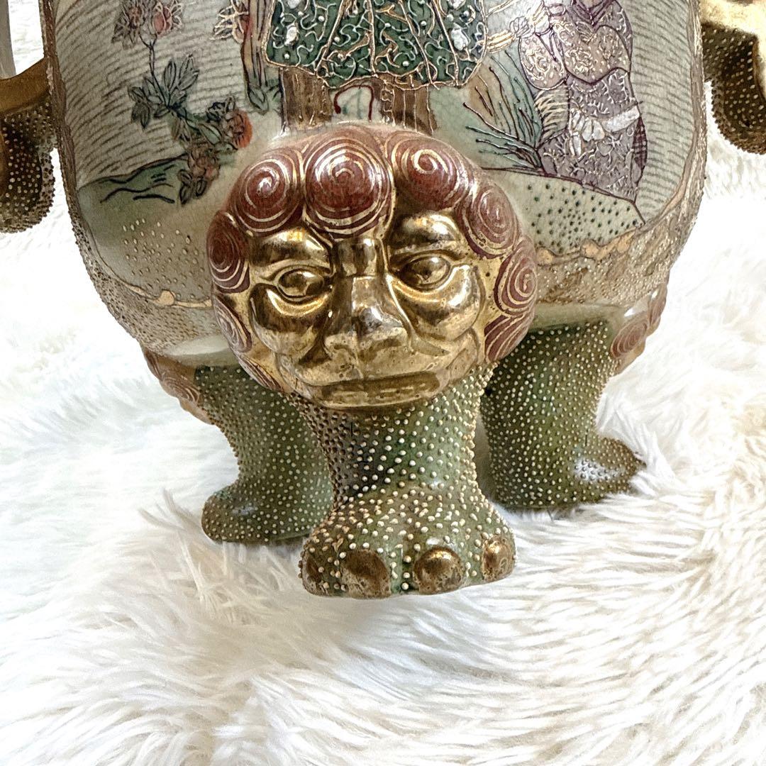 薩摩焼　絢爛豪華　金彩手　　唐獅子足　古薩摩　大香炉　高さ39cm