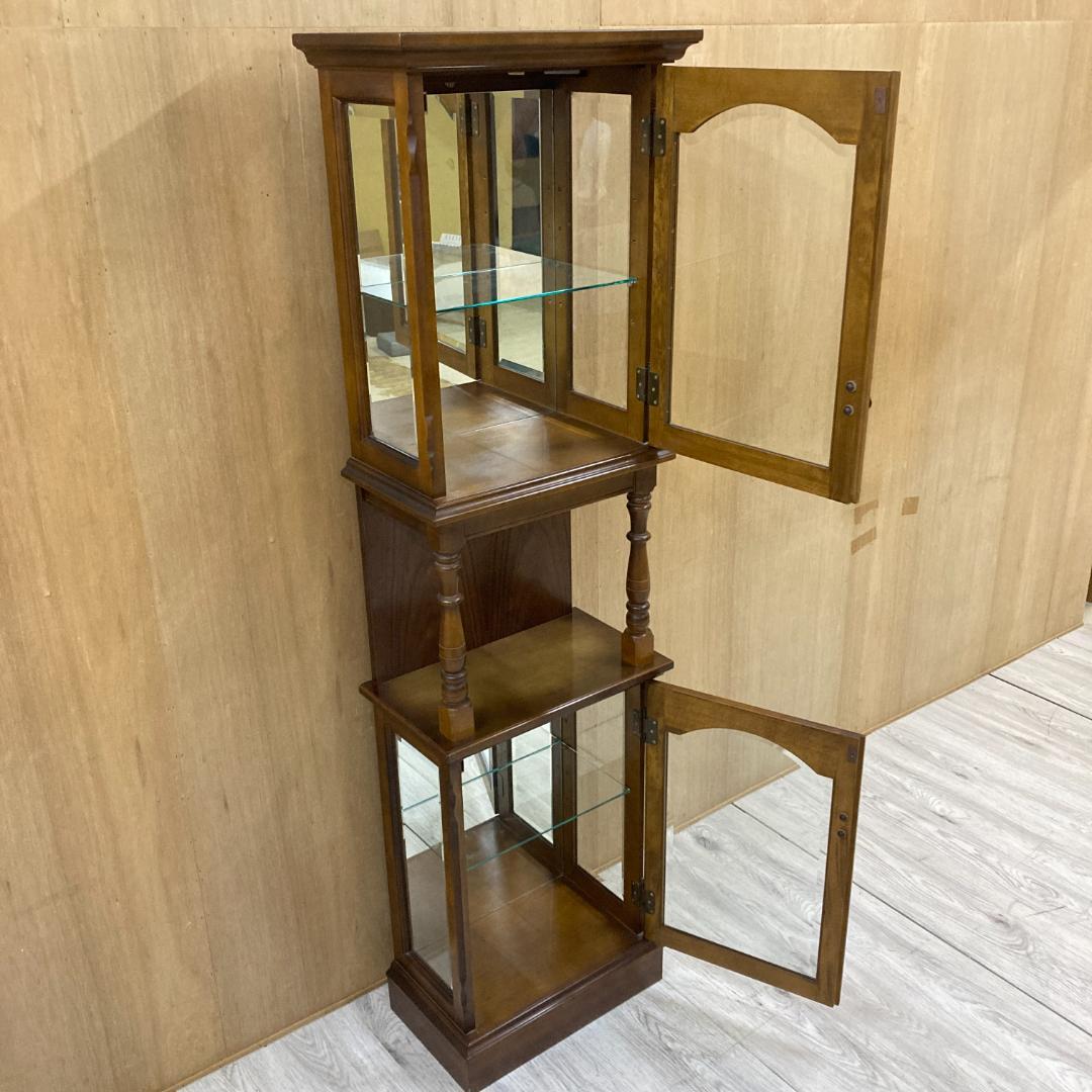 【カリモク】アンティーク　ガラスショーケース　飾り棚　コレクションボード
