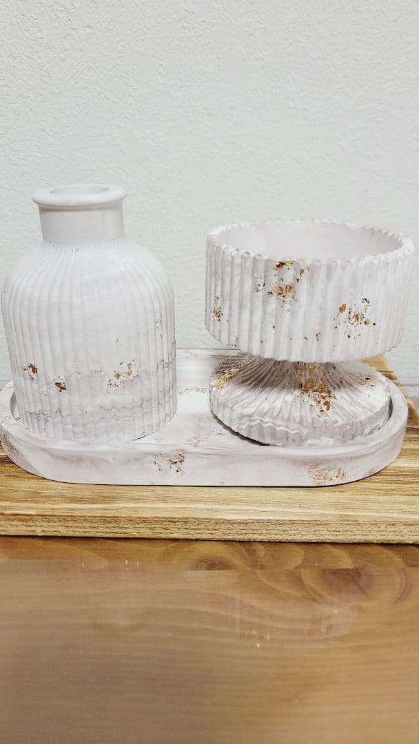 プラスター製プレート＆花瓶&キャンドルスタンド　３点セット