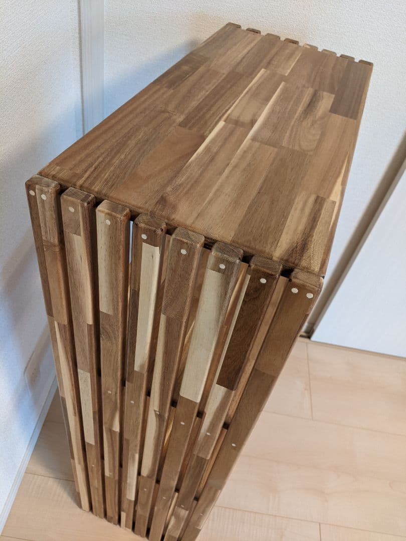 縦格子デザイン　木製オープンシェルフ4段 クリア塗装［棚　ラック］