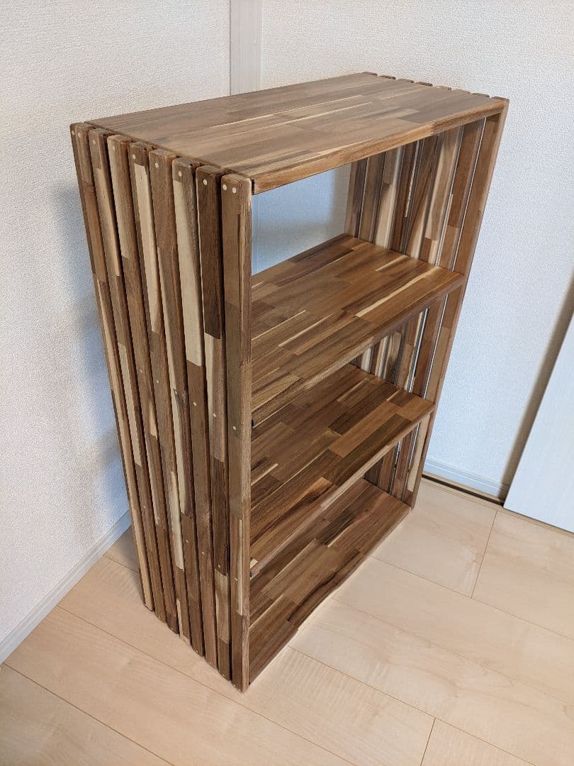 縦格子デザイン　木製オープンシェルフ4段 クリア塗装［棚　ラック］