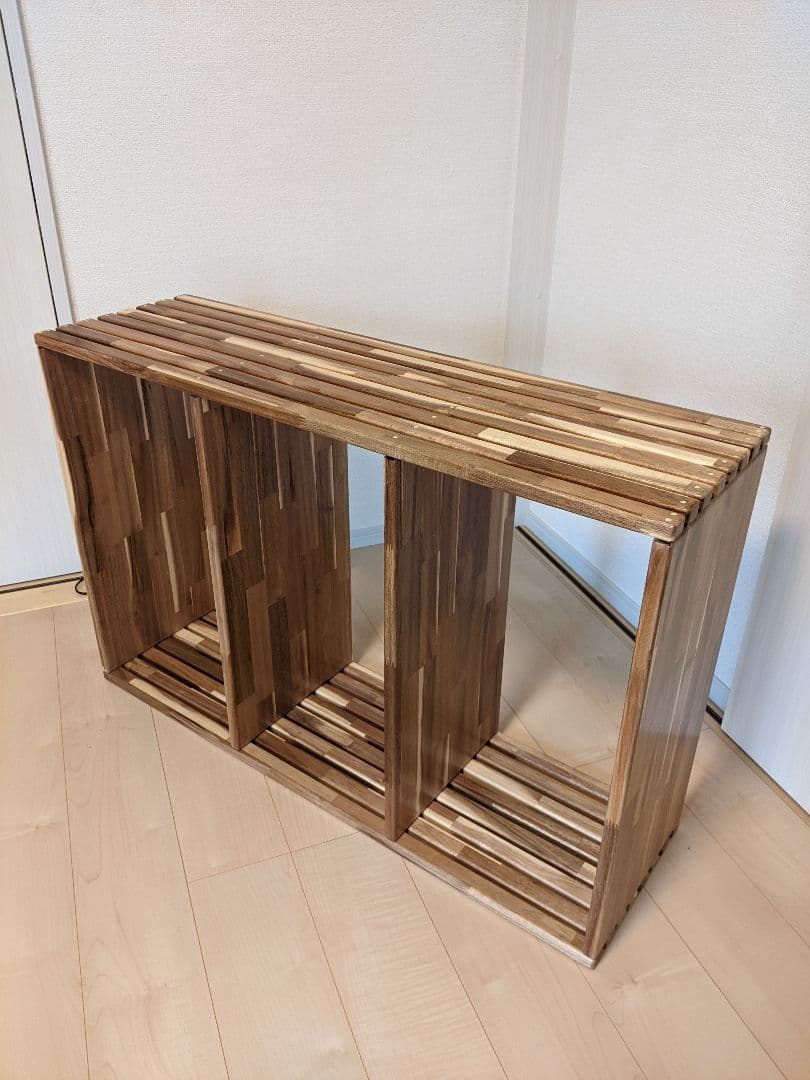 縦格子デザイン　木製オープンシェルフ4段 クリア塗装［棚　ラック］