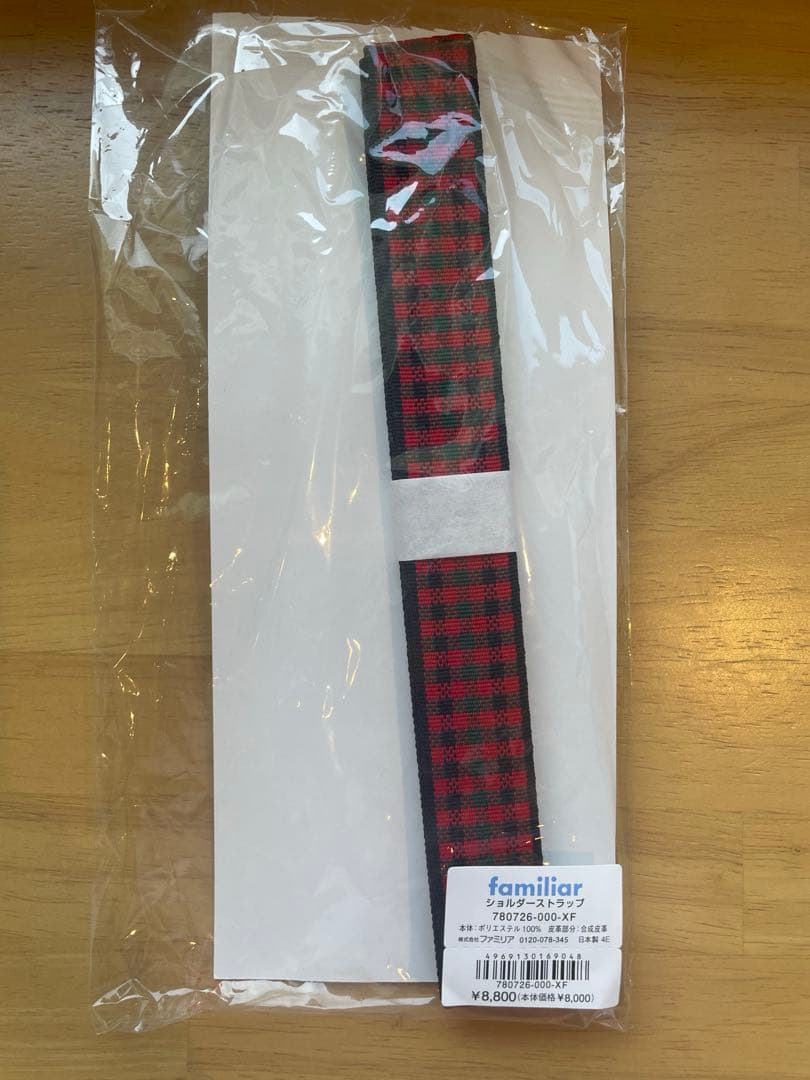 familiar 赤チェック柄スマホショルダーストラップ