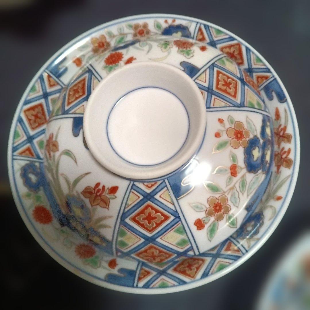 有田焼　其泉窯　煮物蓋付き椀　浅丼　染め錦地紋草花紋金彩柄5個