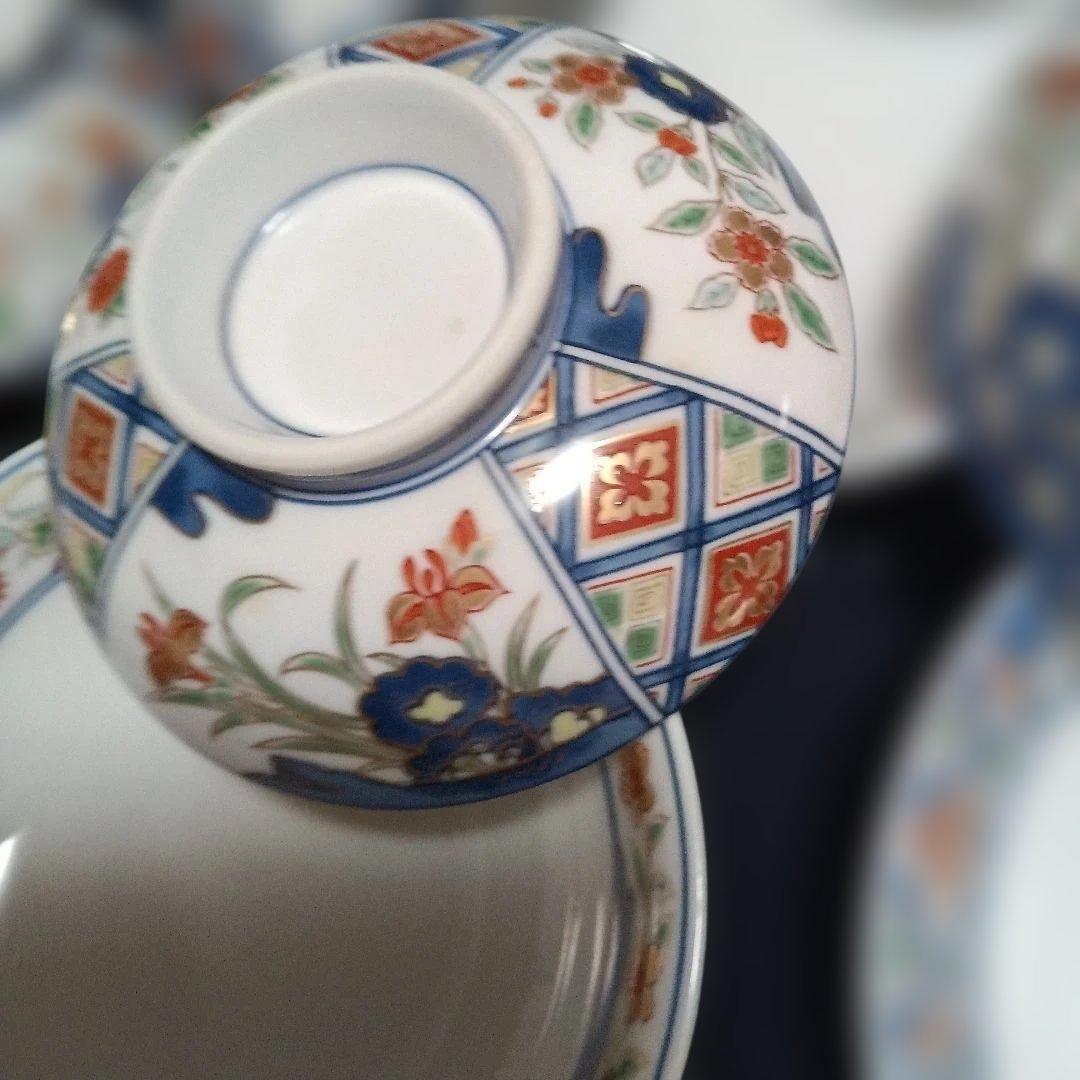 有田焼　其泉窯　煮物蓋付き椀　浅丼　染め錦地紋草花紋金彩柄5個