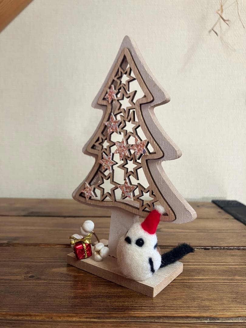 羊毛フェルト　シマエナガツリー