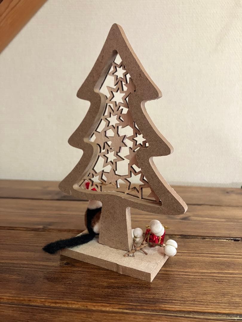 羊毛フェルト　シマエナガツリー