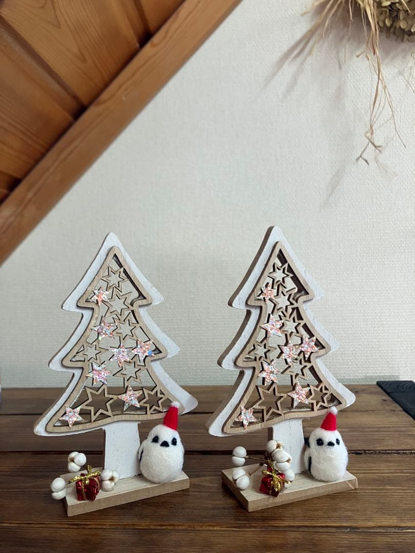 羊毛フェルト　シマエナガツリー