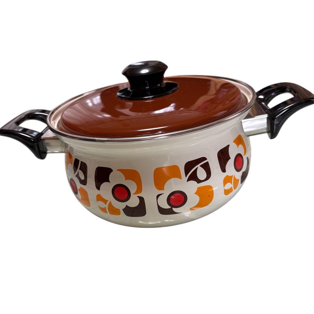 【美品】昭和レトロ サンコーウェア　花柄 両手鍋＆キャニスター 2pc Set