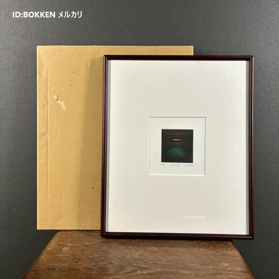 美品 岩谷徹「赤い魚」カラーメゾチント 銅版画 直筆サイン入り 額縁入り