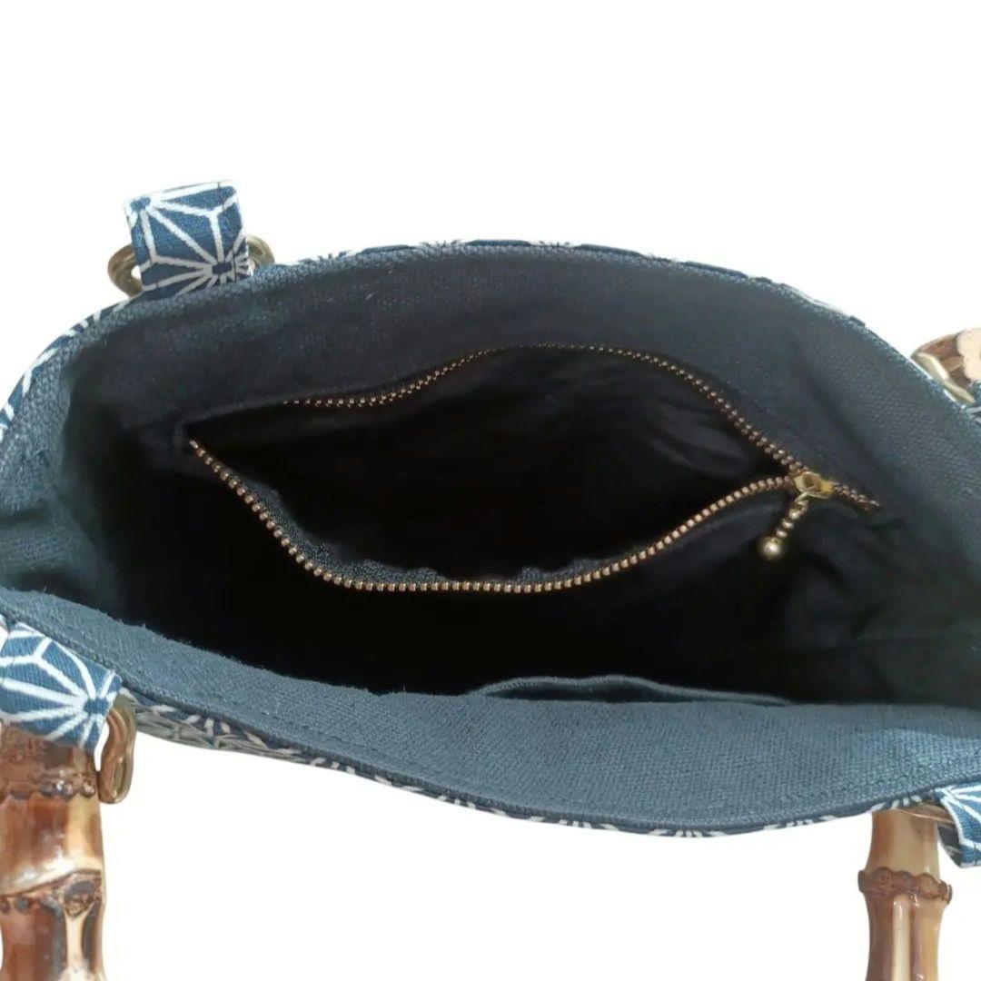 バンブー手提げ　麻の葉紋様　　和柄バッグ　お祭りバッグ　神輿