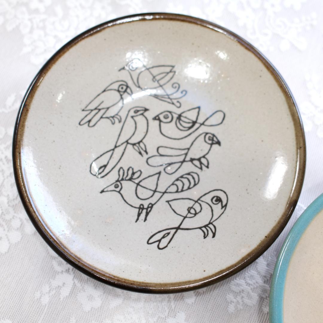 【未使用】ひゃっかいめのとり 益子の絵皿大２枚セット