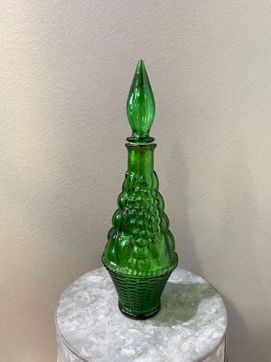 ビンテージ 花瓶 ガラス 緑 蓋付 フラワーベース 美品