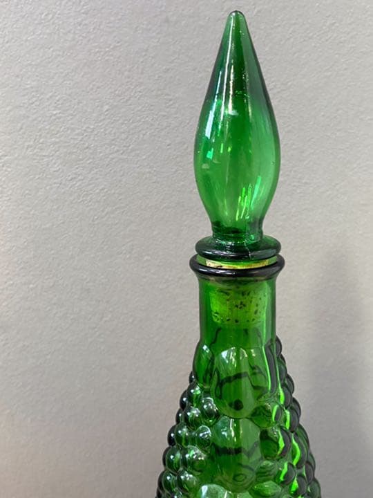 ビンテージ 花瓶 ガラス 緑 蓋付 フラワーベース 美品