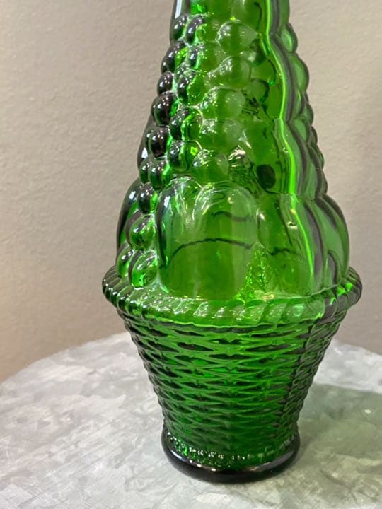 ビンテージ 花瓶 ガラス 緑 蓋付 フラワーベース 美品