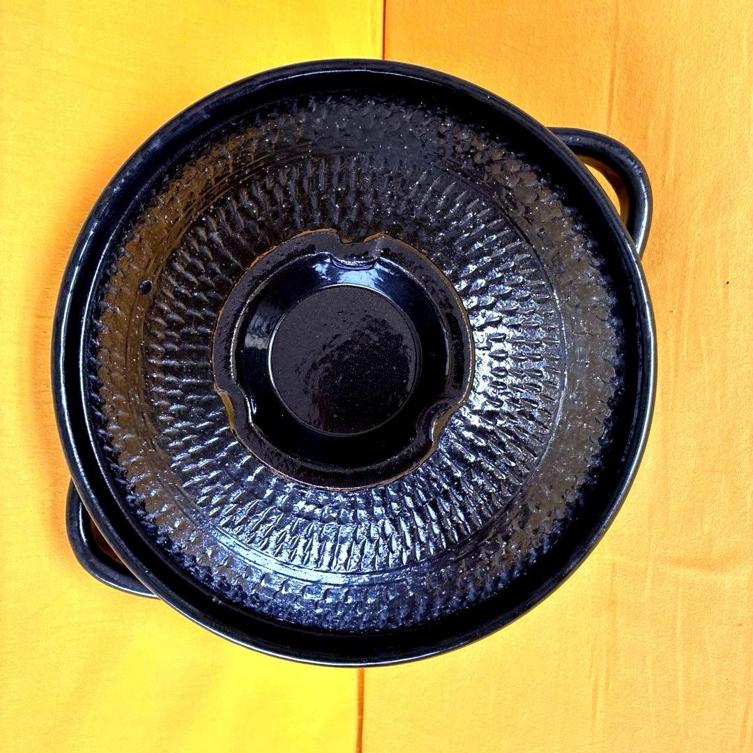 土鍋伊賀焼10.5号深鍋黒釉飛びカンナ