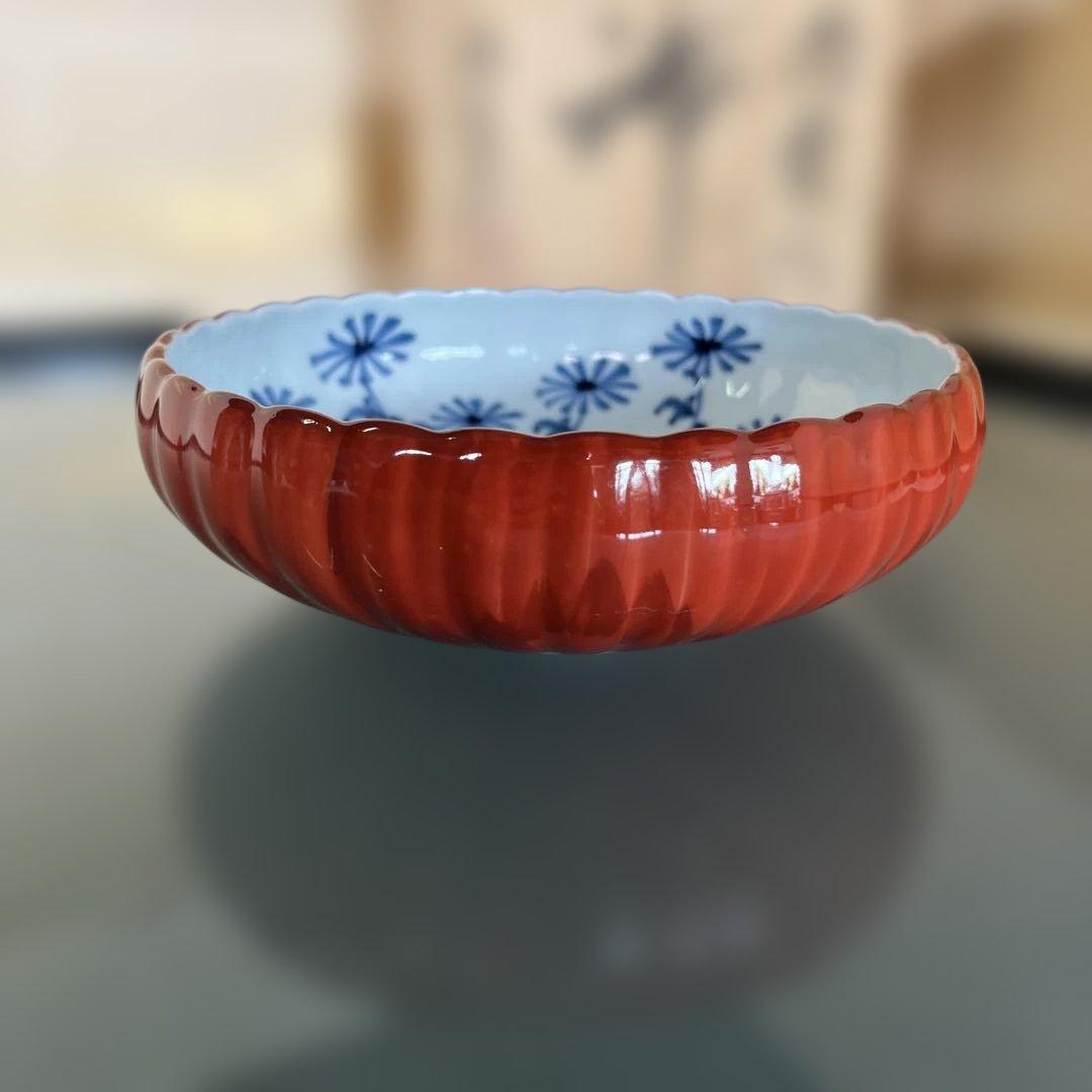 源右衛門　朱泥菊形　菓子鉢