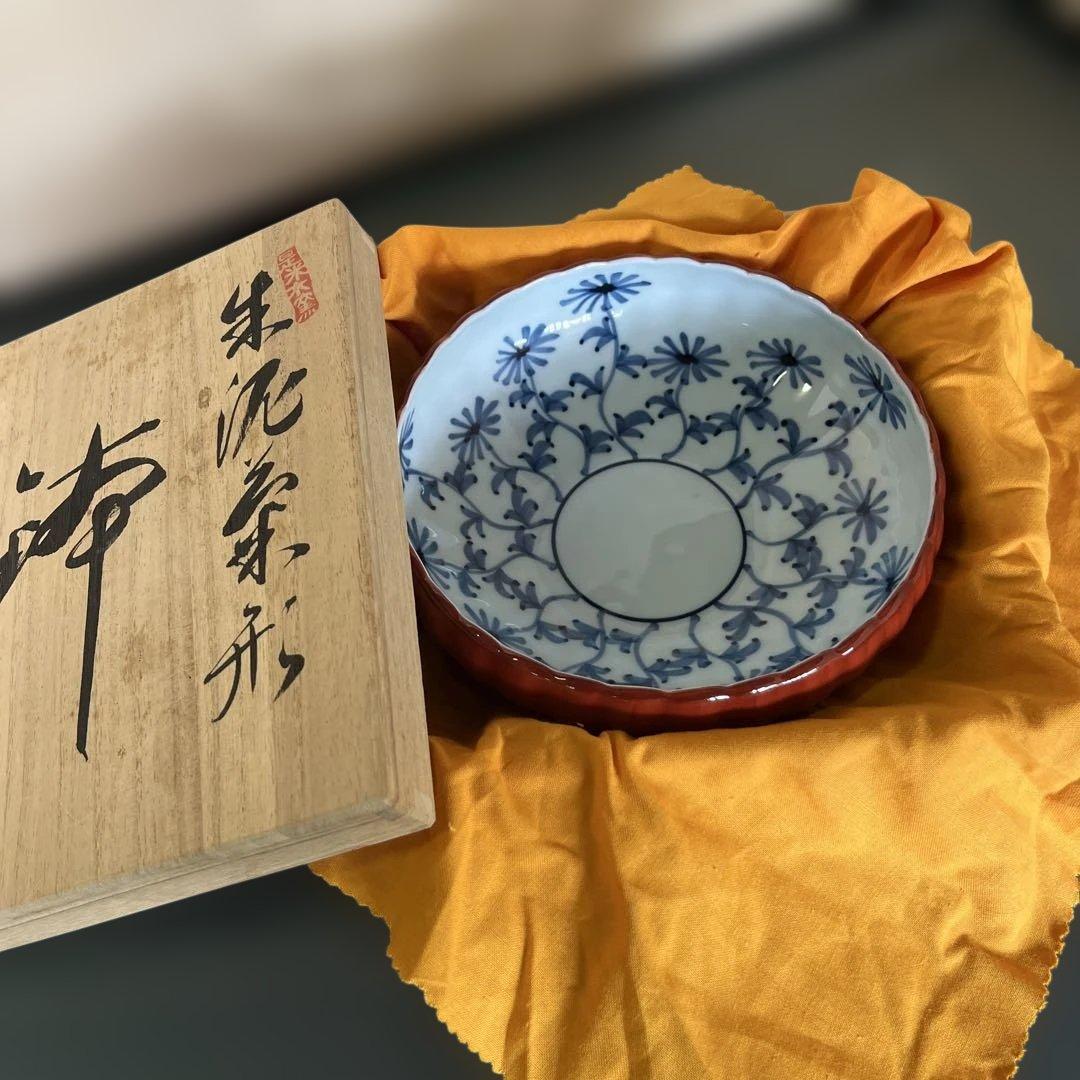 源右衛門　朱泥菊形　菓子鉢