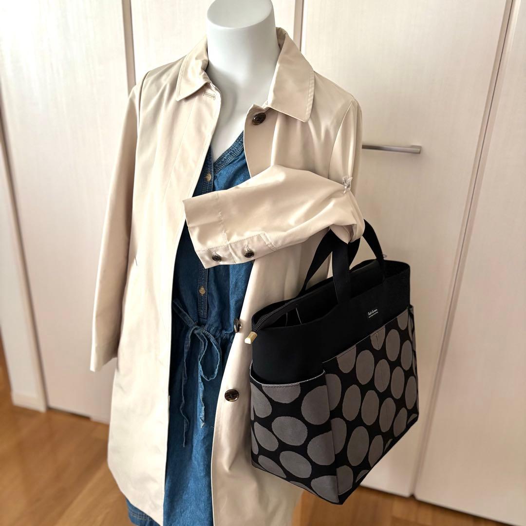 【ユリイカ】サイドポケット付きトートバッグL 帆布　黒×ドット柄