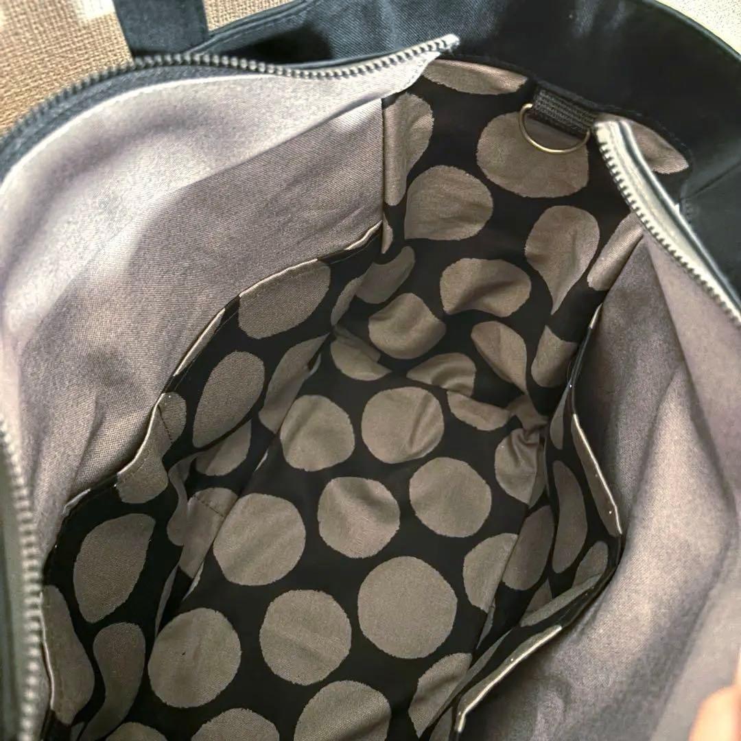 【ユリイカ】サイドポケット付きトートバッグL 帆布　黒×ドット柄