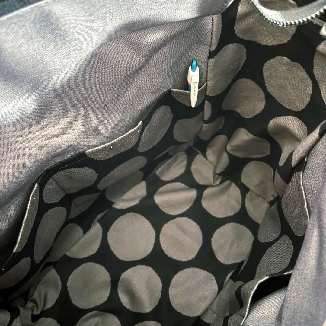 【ユリイカ】サイドポケット付きトートバッグL 帆布　黒×ドット柄