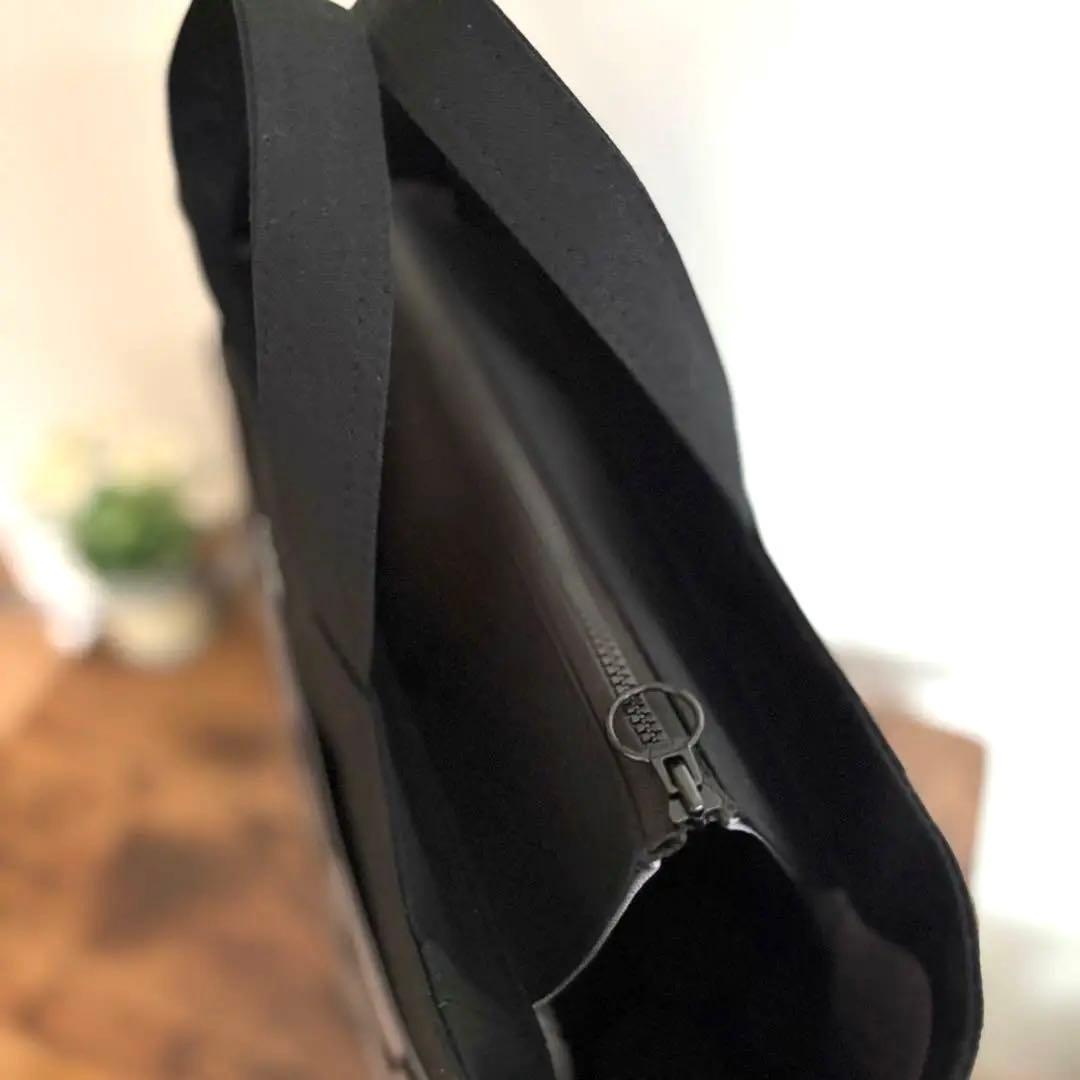 【ユリイカ】サイドポケット付きトートバッグL 帆布　黒×ドット柄