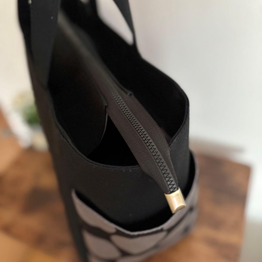 【ユリイカ】サイドポケット付きトートバッグL 帆布　黒×ドット柄