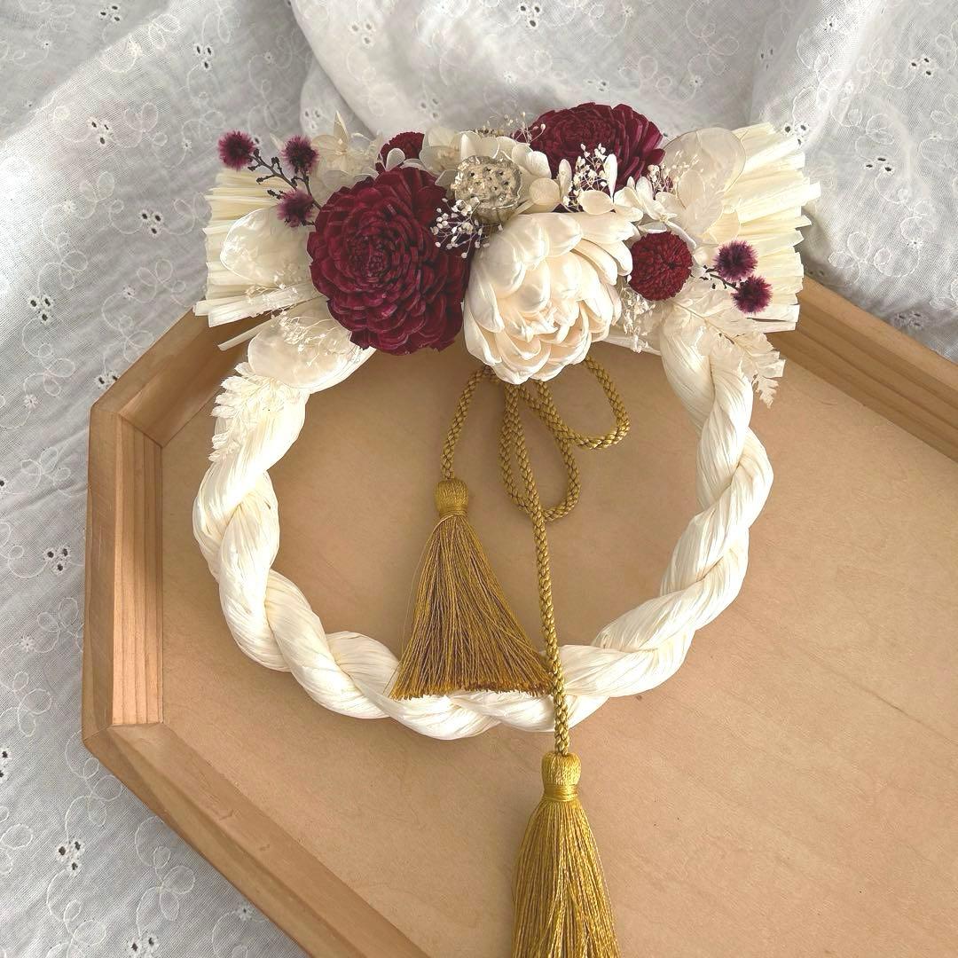 白とワインレッドのお正月飾り　596