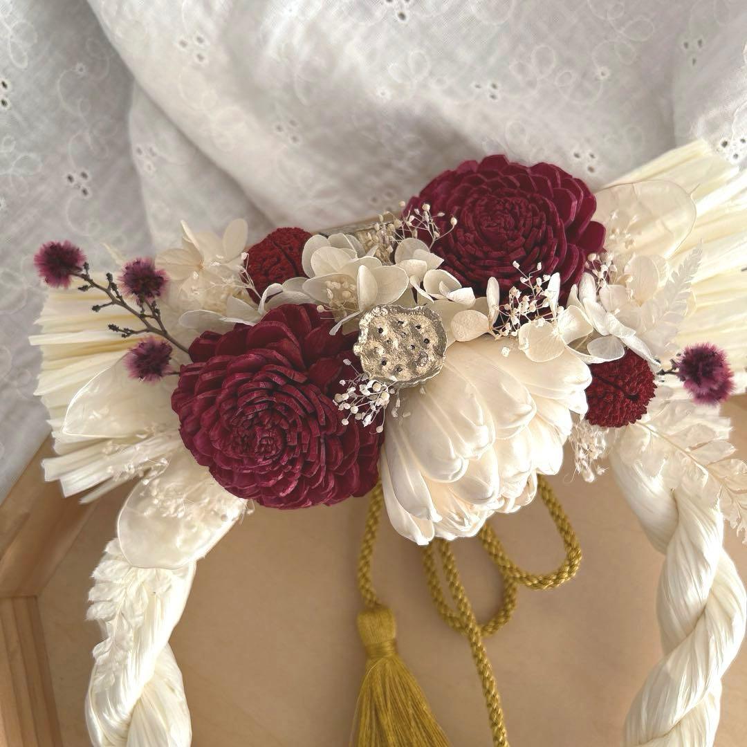 白とワインレッドのお正月飾り　596