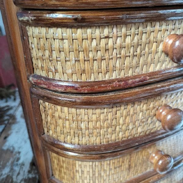 ヴィンテージ ラタン ミニ チェスト 籐 引出し 5杯 小物入れ 収納 小箪笥