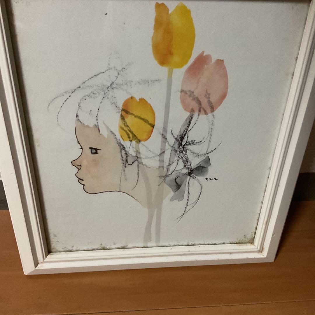 岩崎千尋 色紙複製画 色紙用木枠額装 前面ガラス仕様