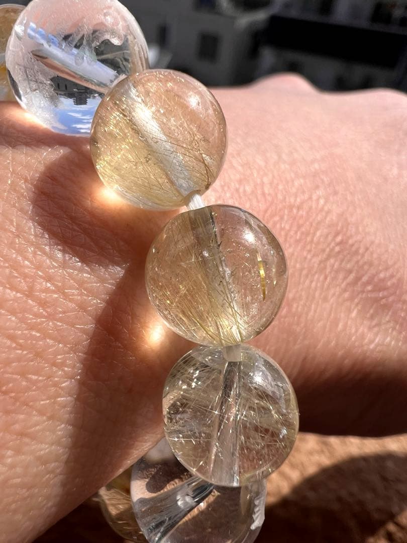 最強金運【極透明】風水四神×ゴールドルチル ブレスレット 12mm 10mm