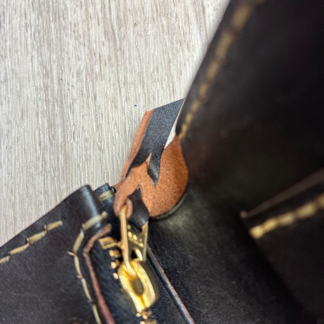 【茶芯ブラック】トラッカーウォレット　ミドル　真鍮　お札を折らずに収納