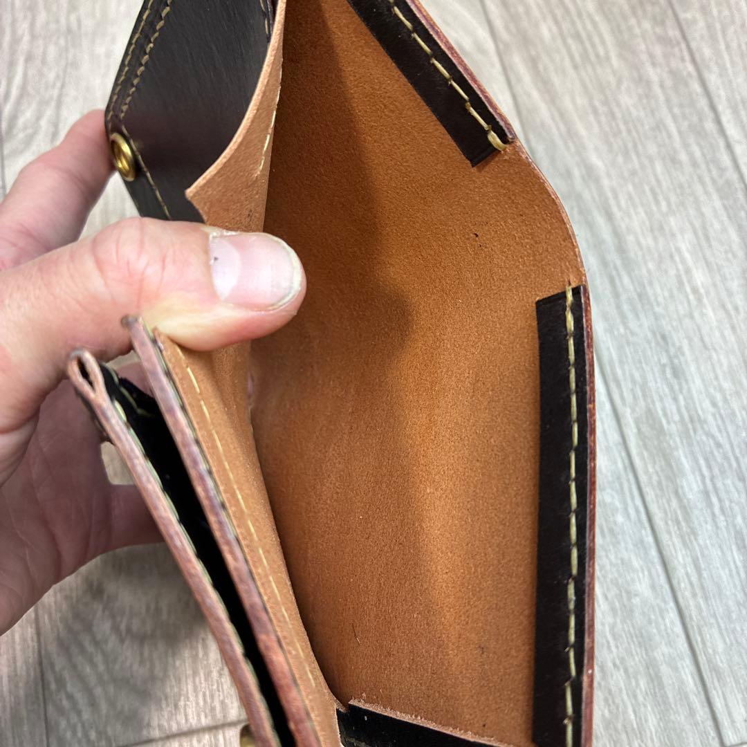 【茶芯ブラック】トラッカーウォレット　ミドル　真鍮　お札を折らずに収納