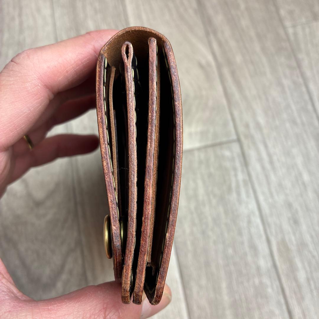 【茶芯ブラック】トラッカーウォレット　ミドル　真鍮　お札を折らずに収納