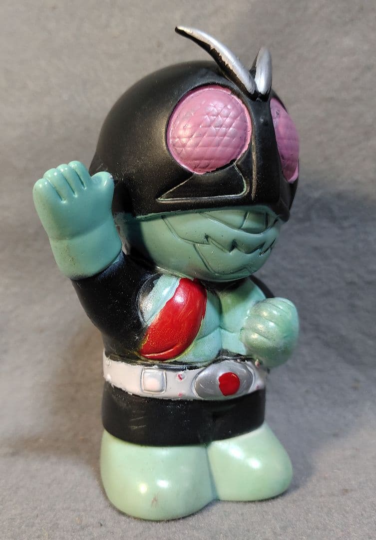 昭和レトロ 当時物富士銀行 仮面ライダー 旧1号 ソフビ貯金箱カスタムリペイント