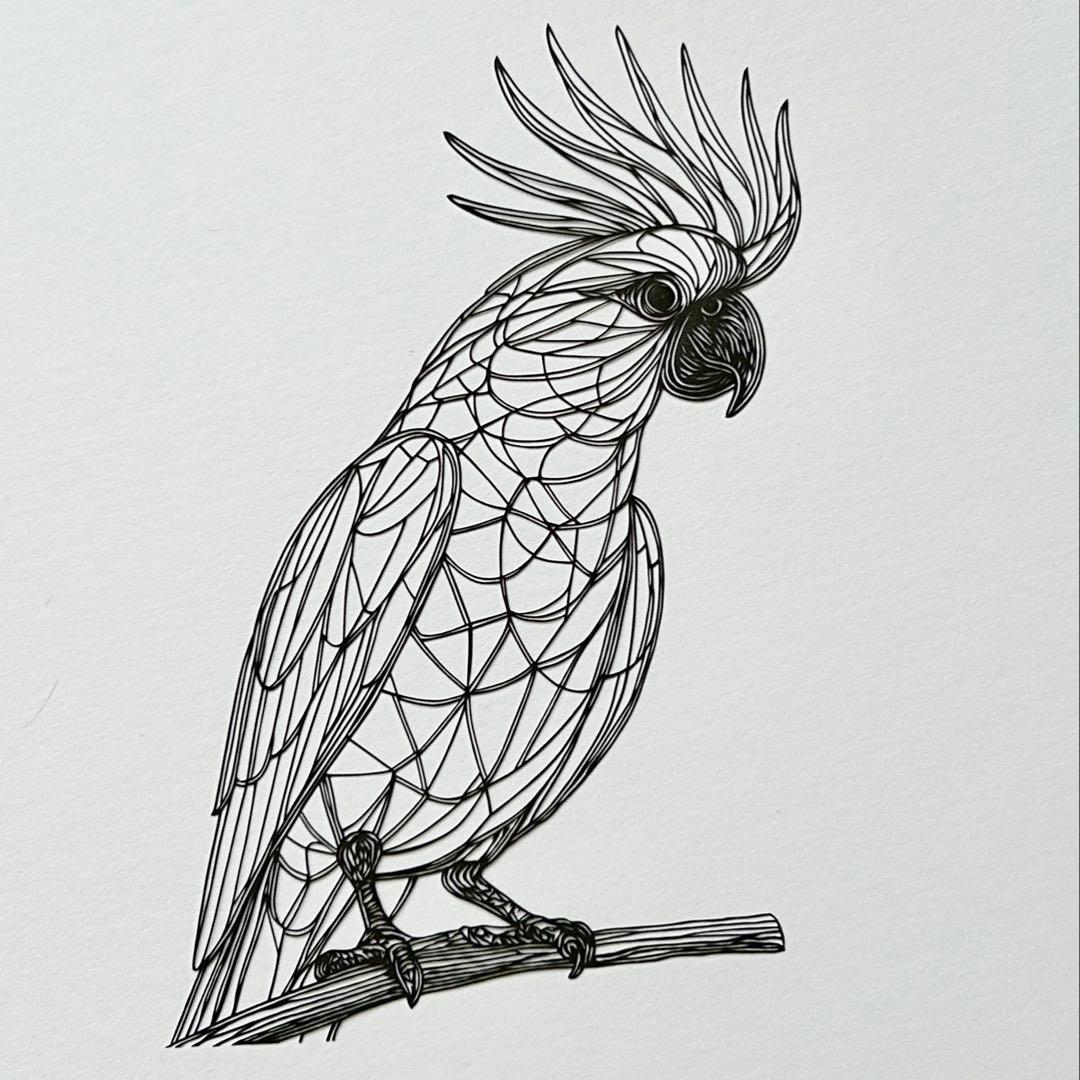 M*U様 【原画】切り絵『オウム』23cm×32cm　インテリア　鳥　動物　アー