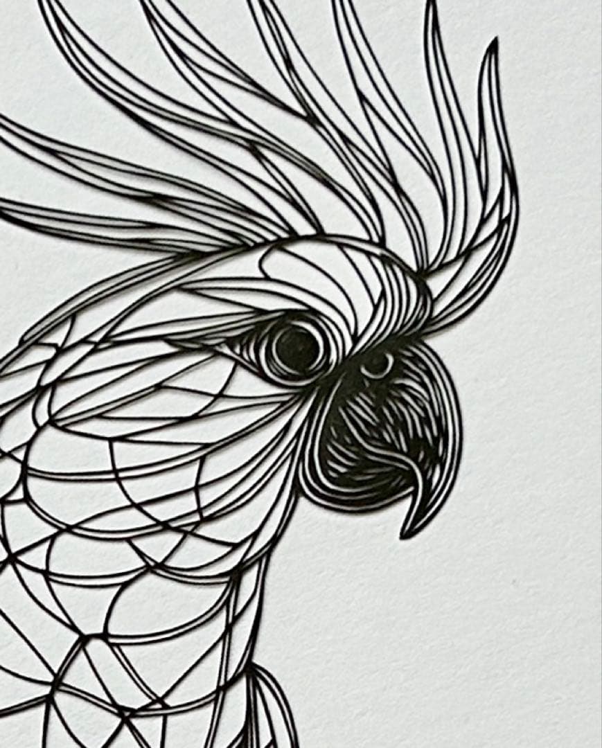 M*U様 【原画】切り絵『オウム』23cm×32cm　インテリア　鳥　動物　アー