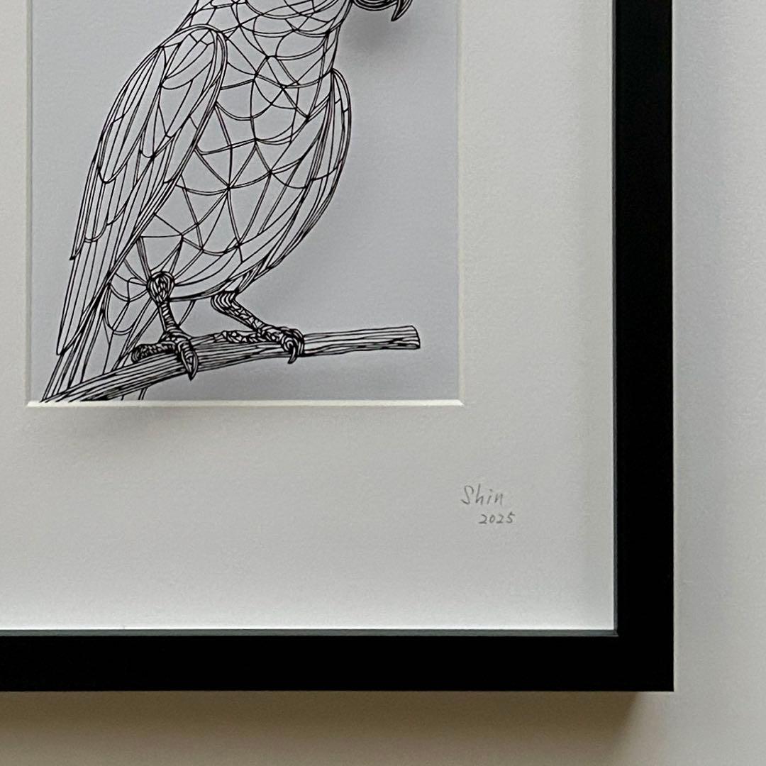 M*U様 【原画】切り絵『オウム』23cm×32cm　インテリア　鳥　動物　アー