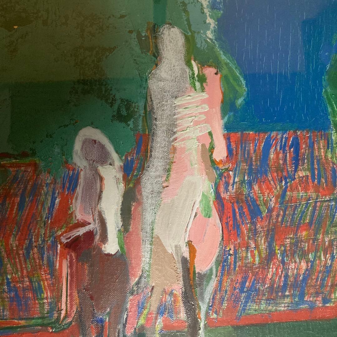 山羽斌士【ニ人の休日】1974額45×65絵￼53×33.4cm 10M