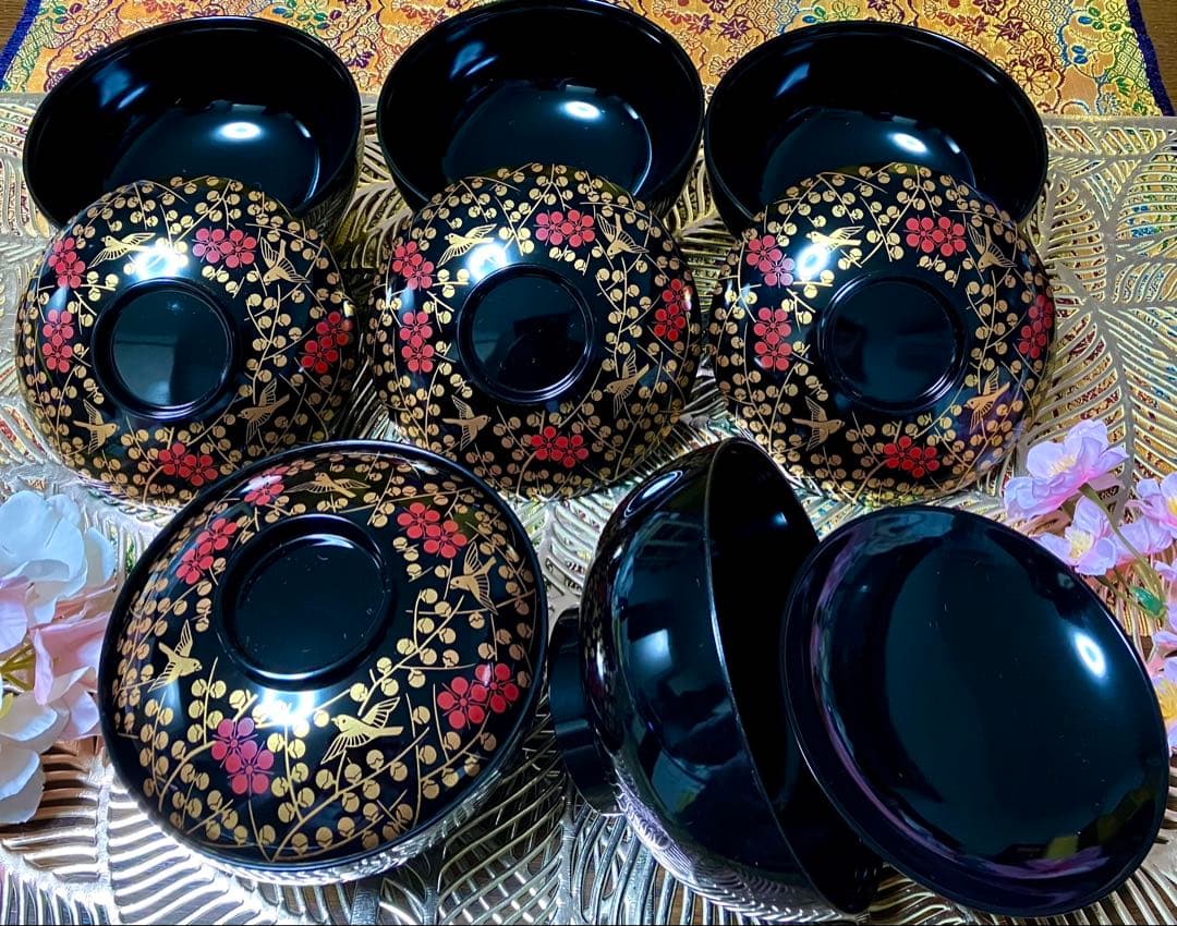 お正月　翔山窯　羽子板皿　小皿　羽子板箸置き　お椀　醤油差し　両面　半月盆付き