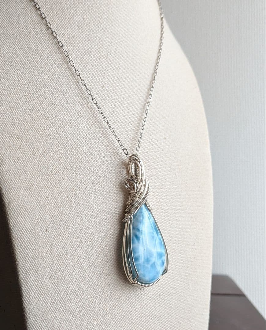 silver935ラリマー❅ワイヤーアートペンダントトップ☆