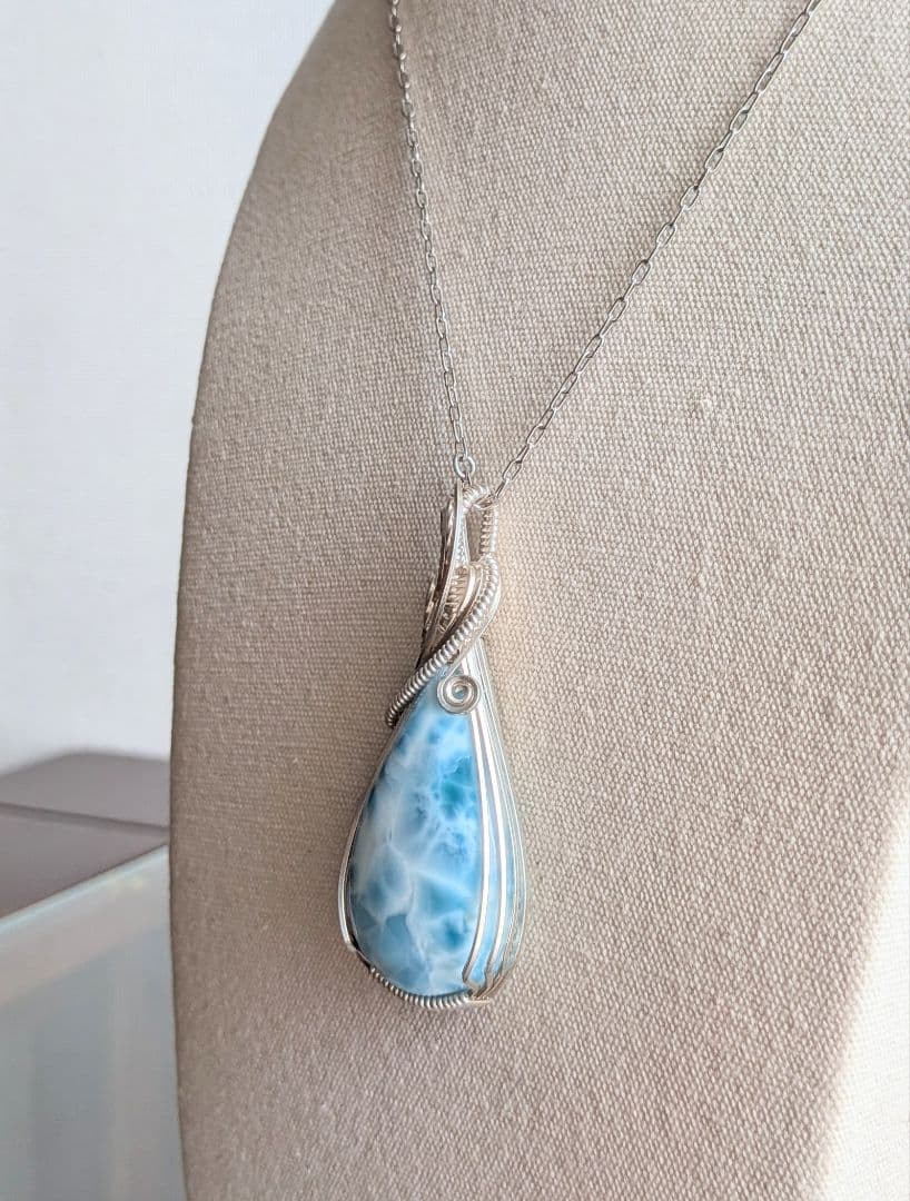 silver935ラリマー❅ワイヤーアートペンダントトップ☆