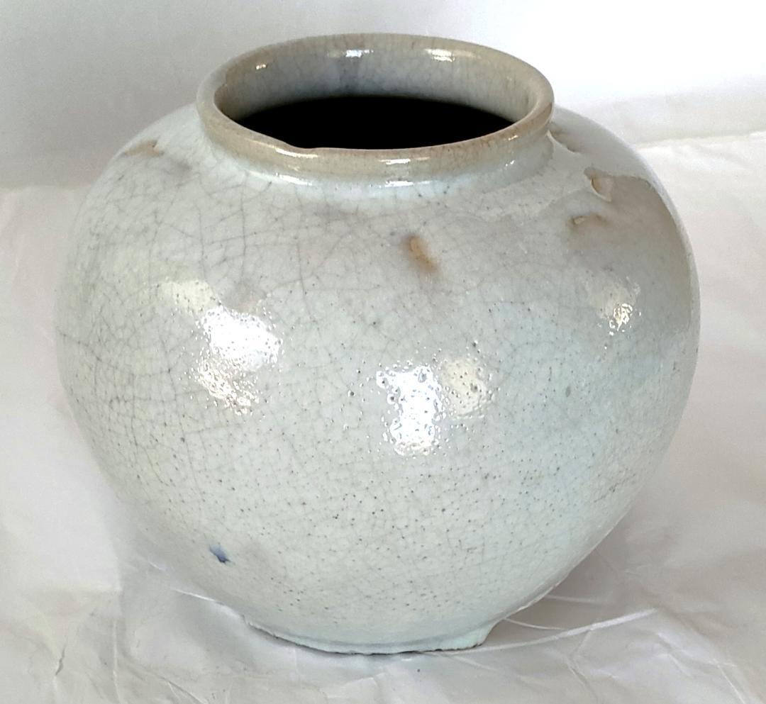 陶器 花入れ 白釉薬 球体 Ac-248