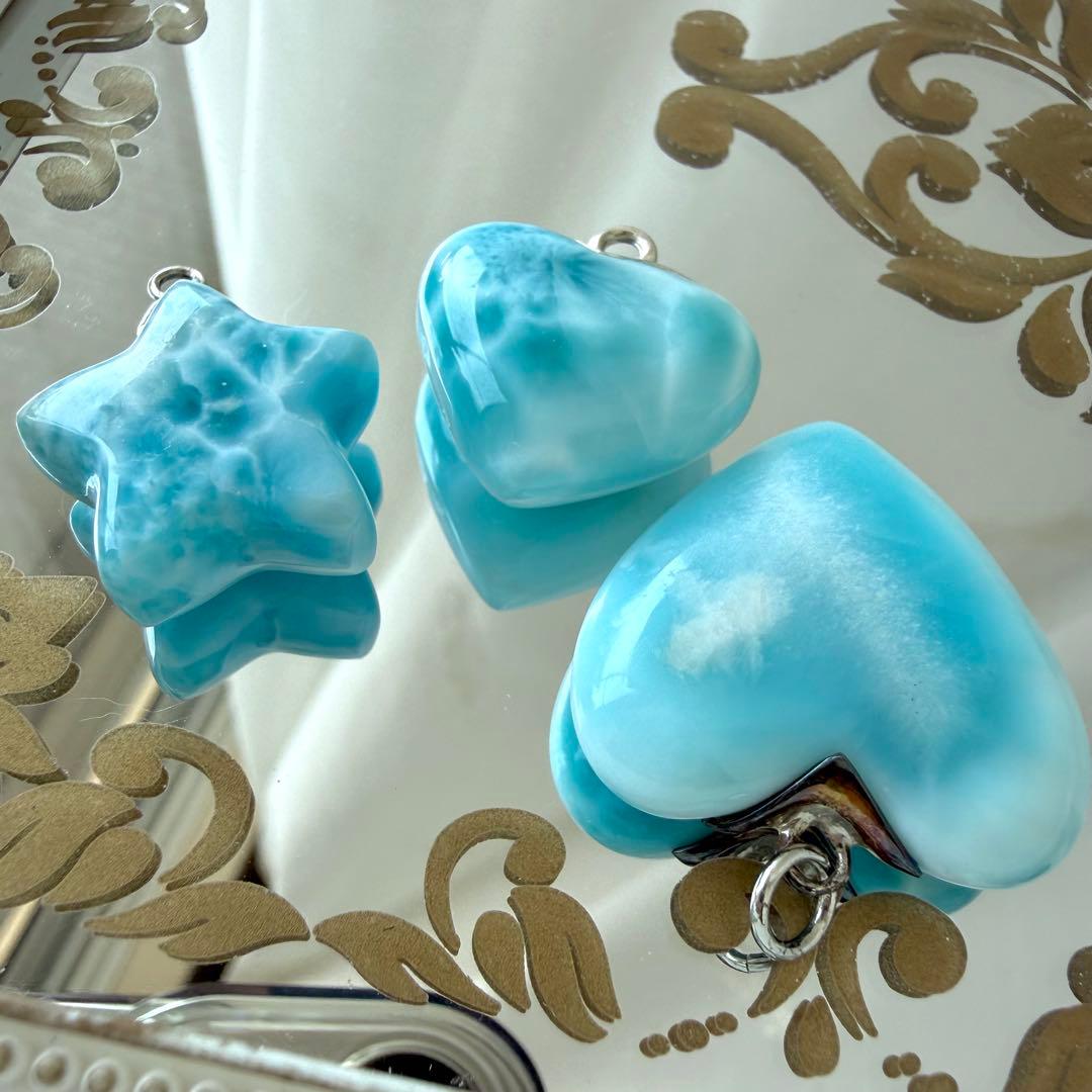 【セット販売❣️単体販売不可】ラリマーのペンダントトップ3点セット✨ハート 星