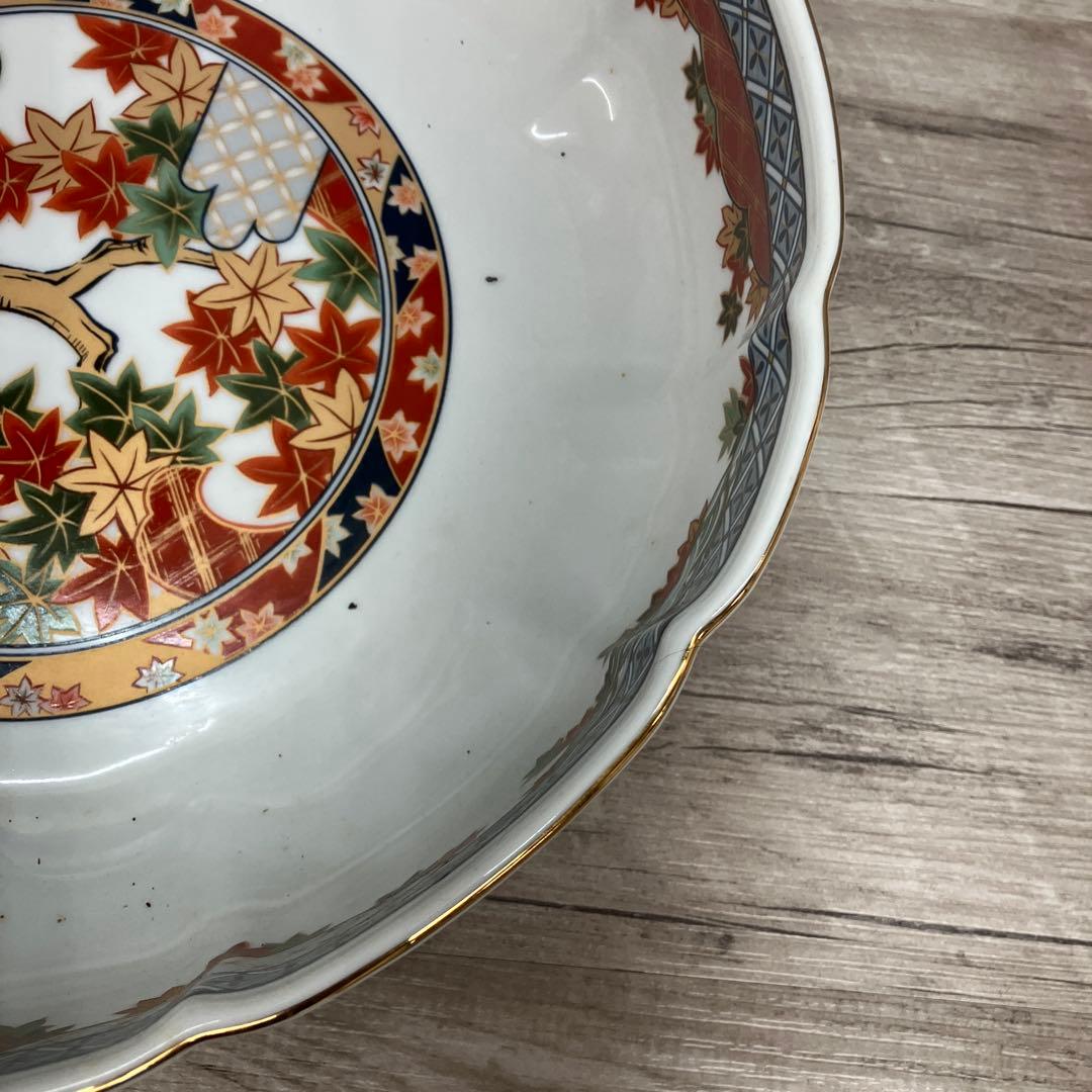 D-5 輪花鉢 和食器 伝統工芸 陶磁器 磁器 縁起物 紅葉 波文様 雑貨